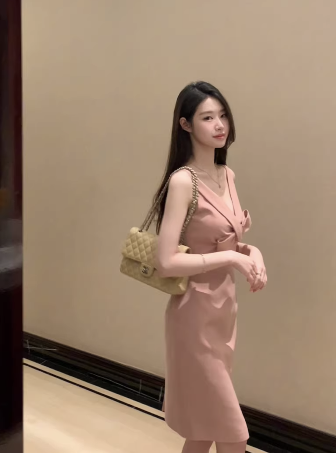 Bow V neck Dress ボウVネックドレス