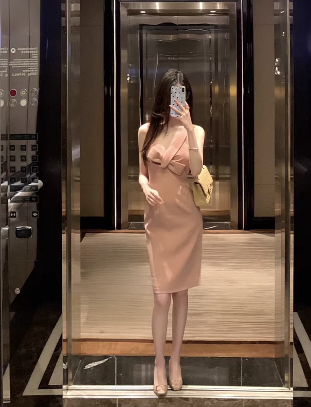 Bow V neck Dress ボウVネックドレス