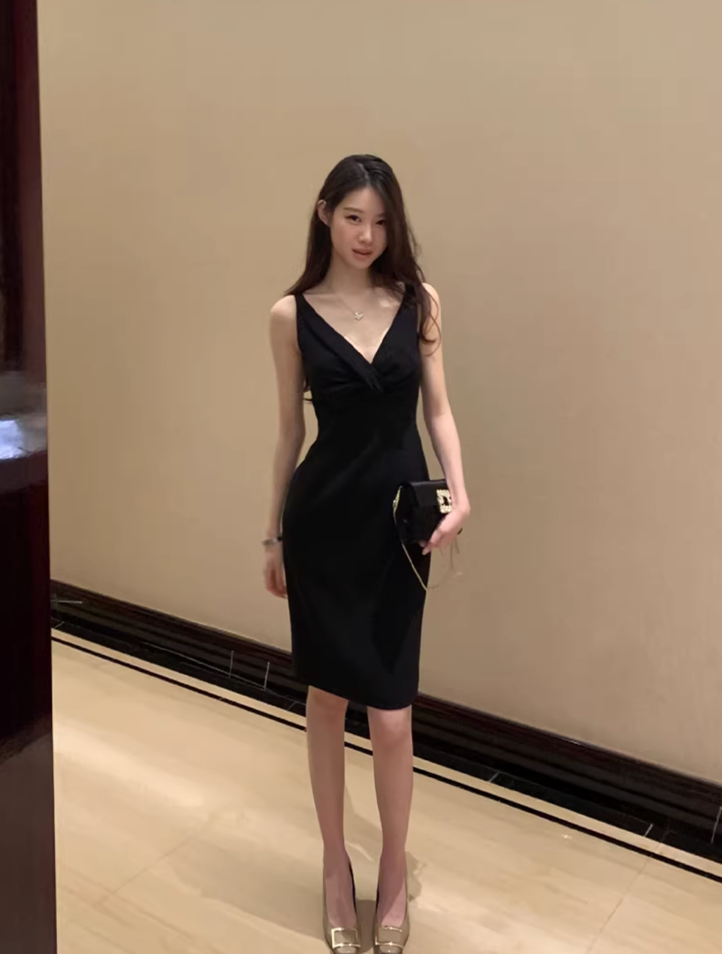Bow V neck Dress ボウVネックドレス