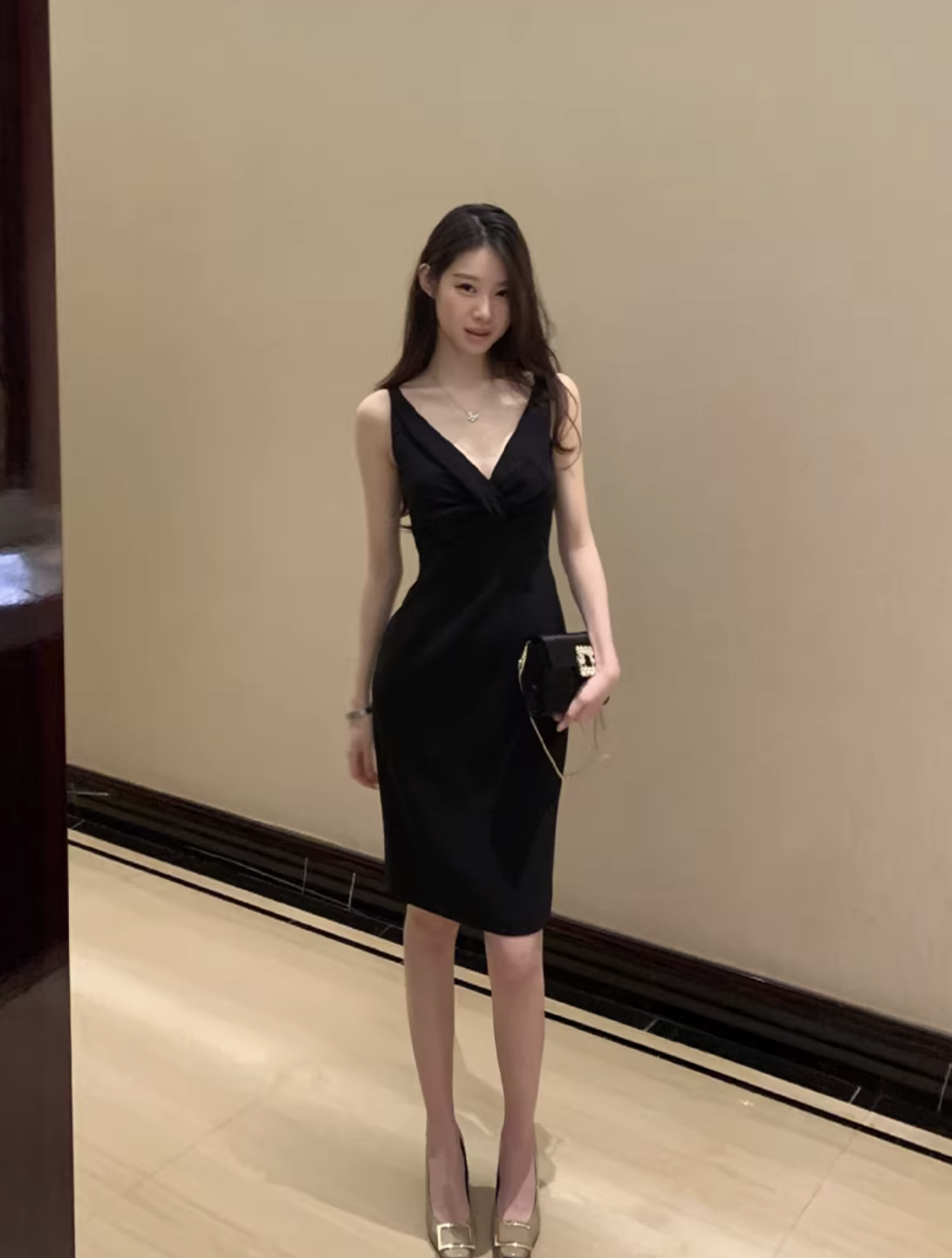 Bow V neck Dress ボウVネックドレス
