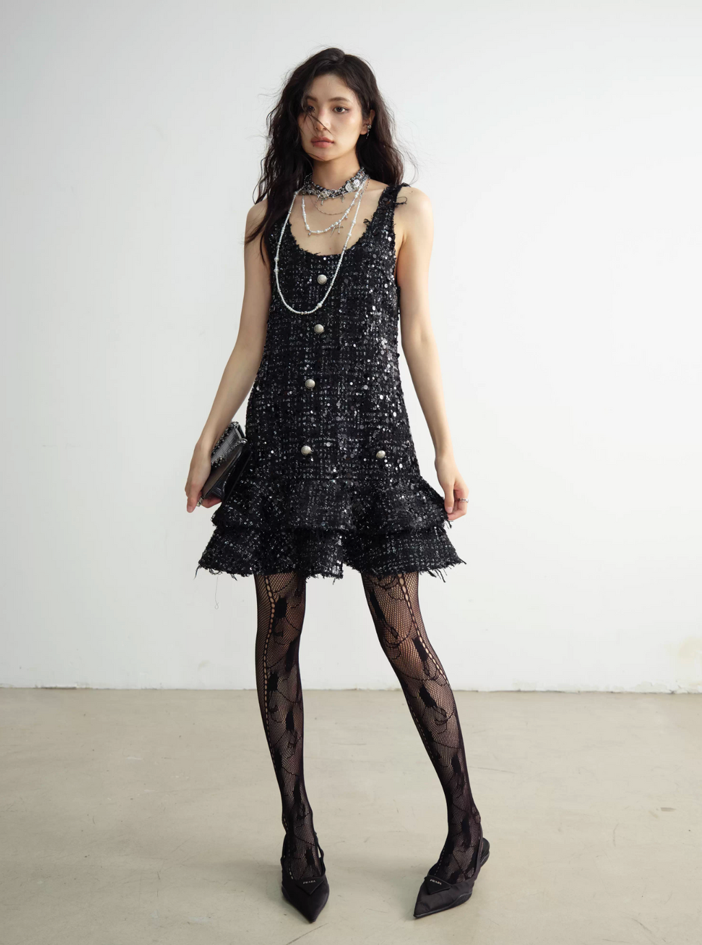 Fringe Tweed Dress フリンジ ツイード ドレス