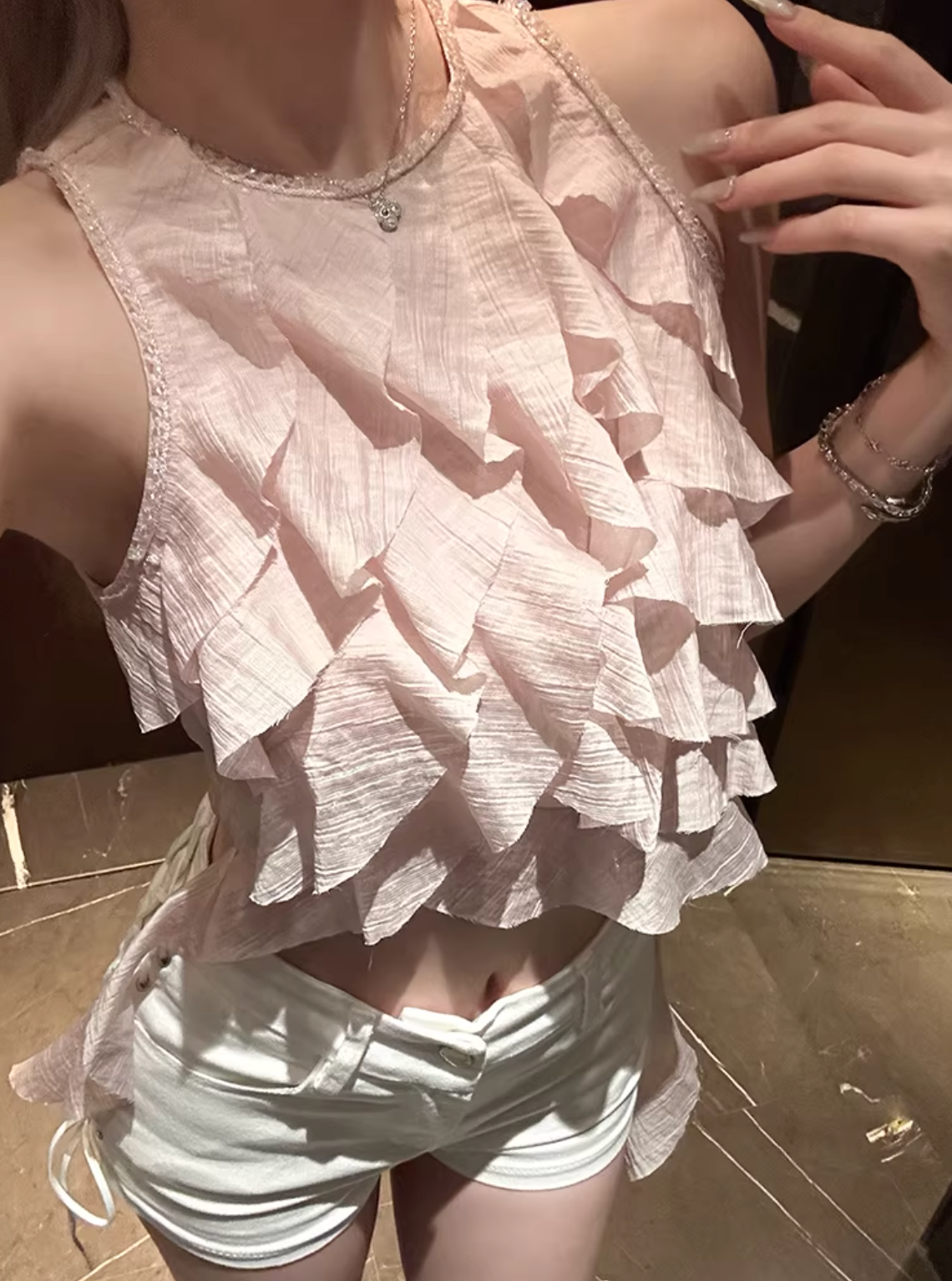 Frill Cropped Tops ,Dress フリル クロップド トップス ドレス