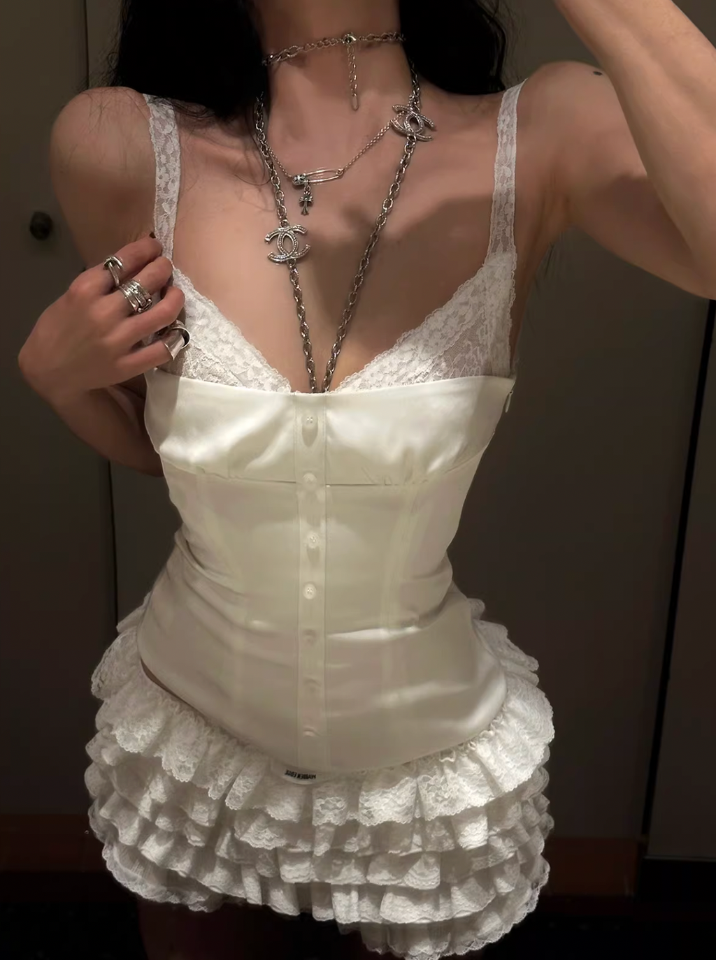 White Lace Cami Frill Skirt ホワイトレースキャミ フリルスカート