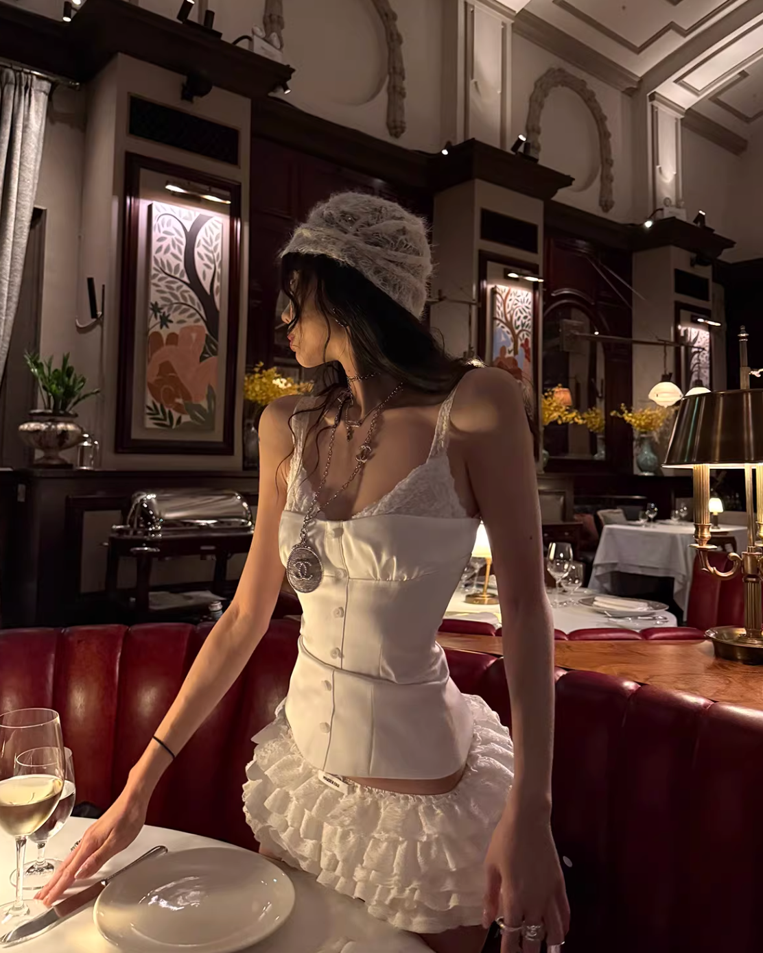 White Lace Cami Frill Skirt ホワイトレースキャミ フリルスカート