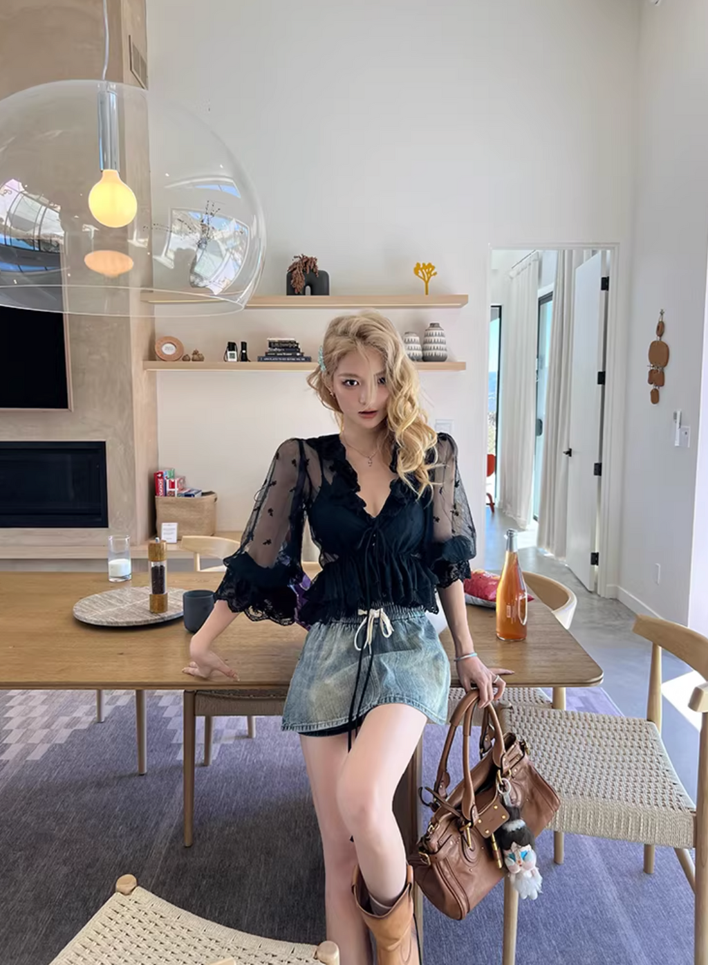 Raffle kolor Sheer blouse,Inner Bra  ラッフルカラー シアーブラウス,インナーブラ