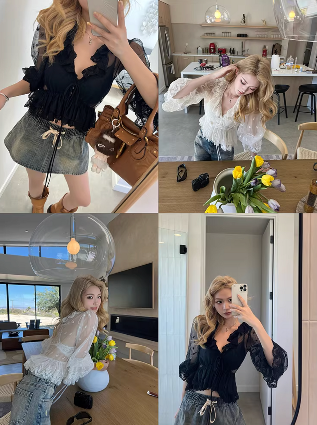 Raffle kolor Sheer blouse,Inner Bra  ラッフルカラー シアーブラウス,インナーブラ