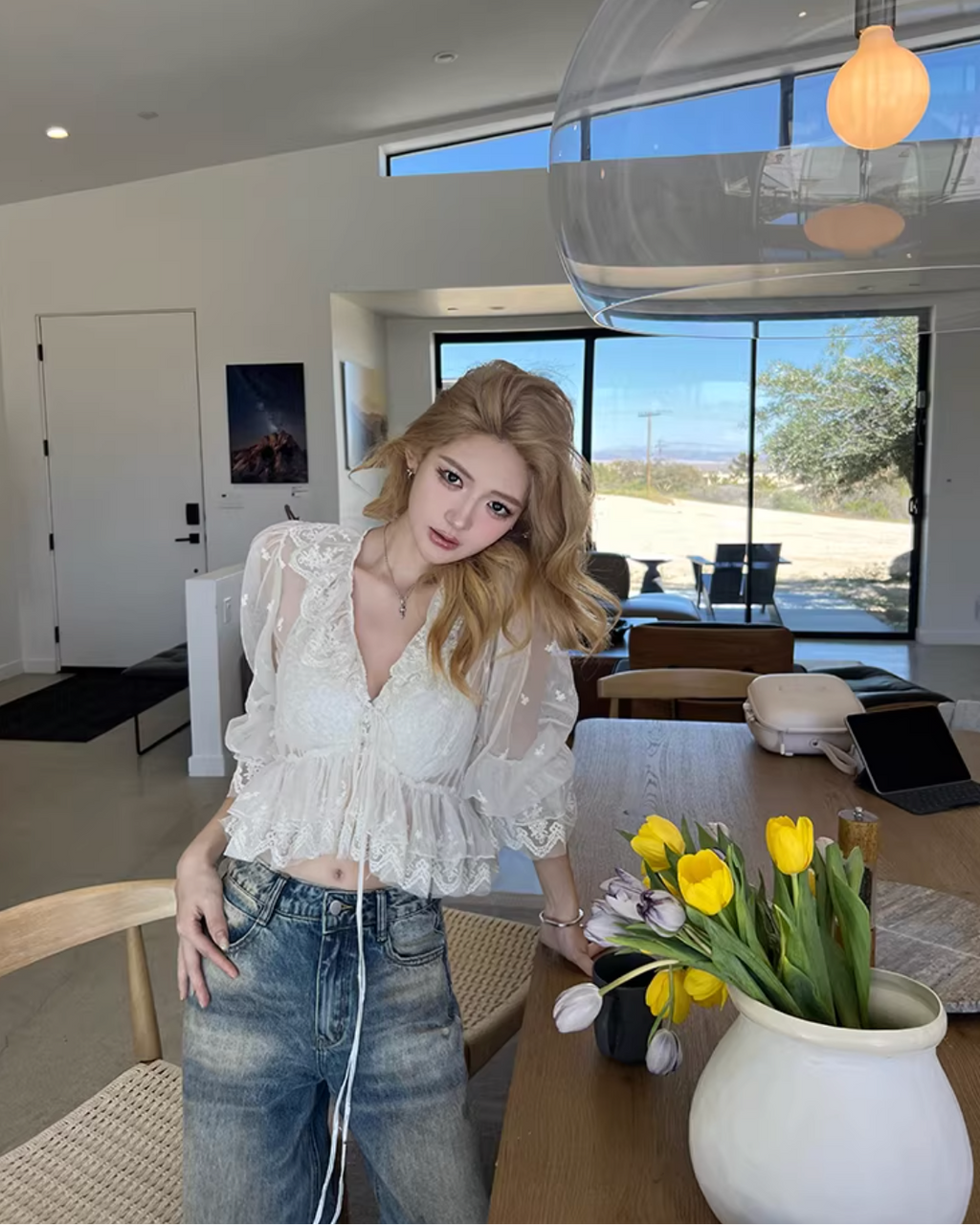 Raffle kolor Sheer blouse,Inner Bra  ラッフルカラー シアーブラウス,インナーブラ
