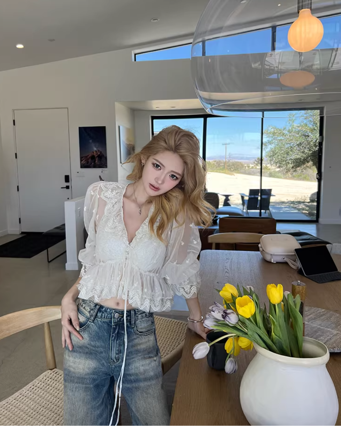 Raffle kolor Sheer blouse,Inner Bra  ラッフルカラー シアーブラウス,インナーブラ