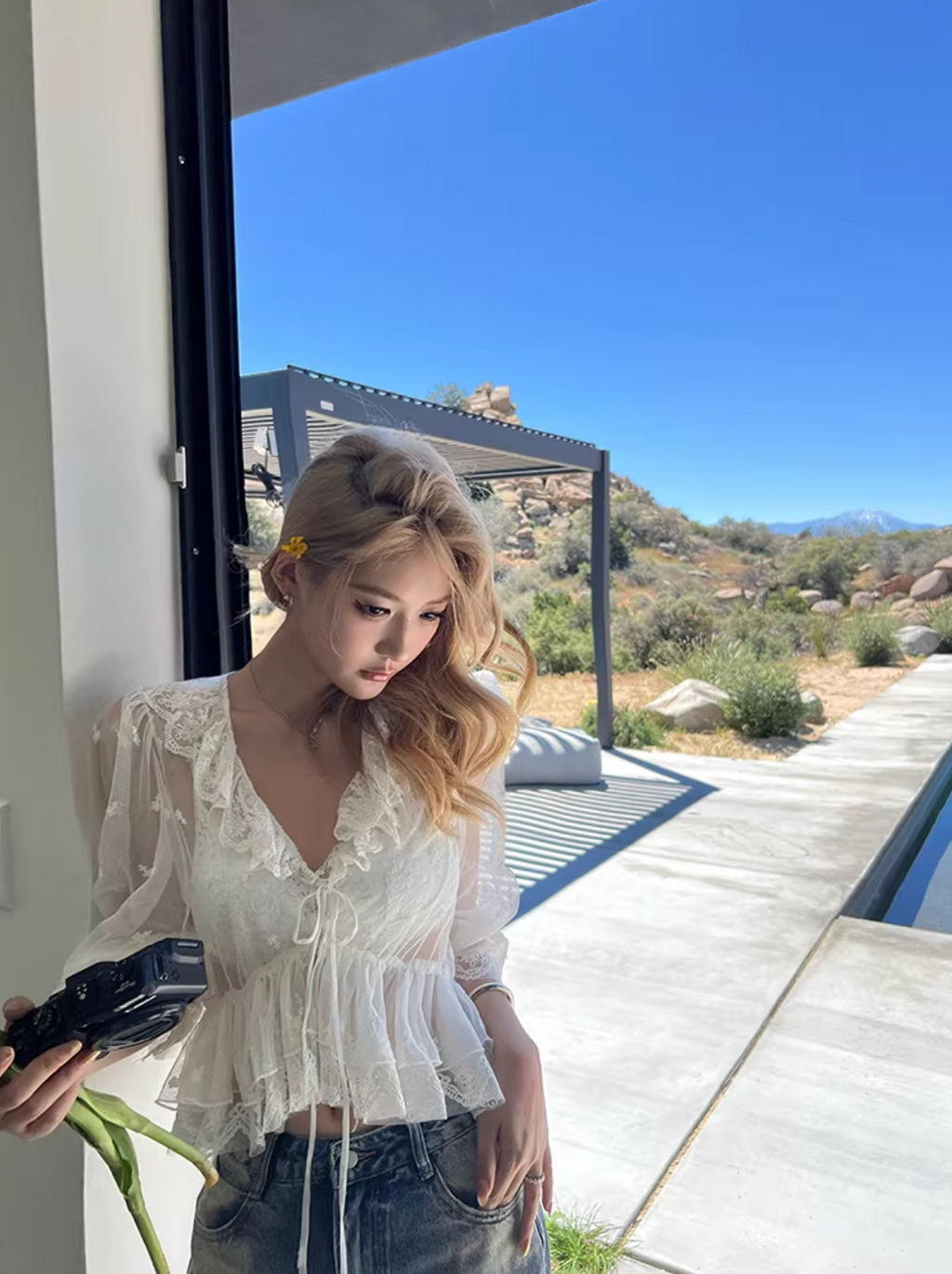 Raffle kolor Sheer blouse,Inner Bra  ラッフルカラー シアーブラウス,インナーブラ