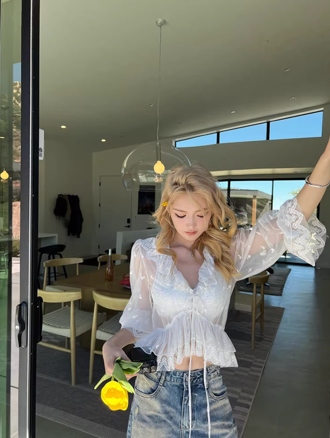 Raffle kolor Sheer blouse,Inner Bra  ラッフルカラー シアーブラウス,インナーブラ