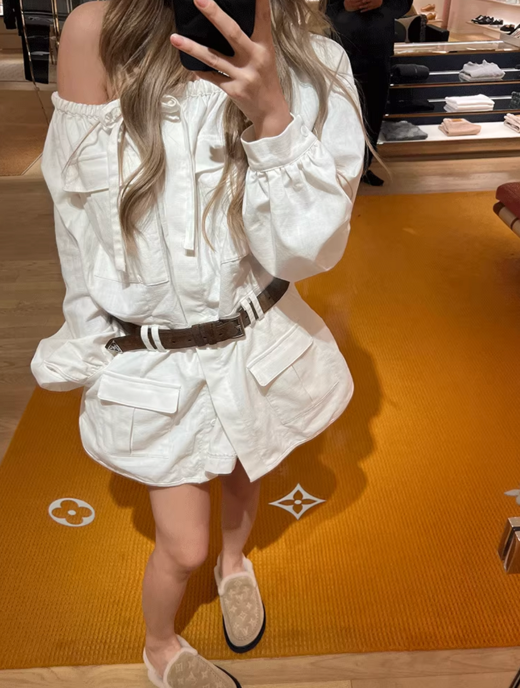 Off Shoulder Shirts Dress オフショルダー シャツドレス