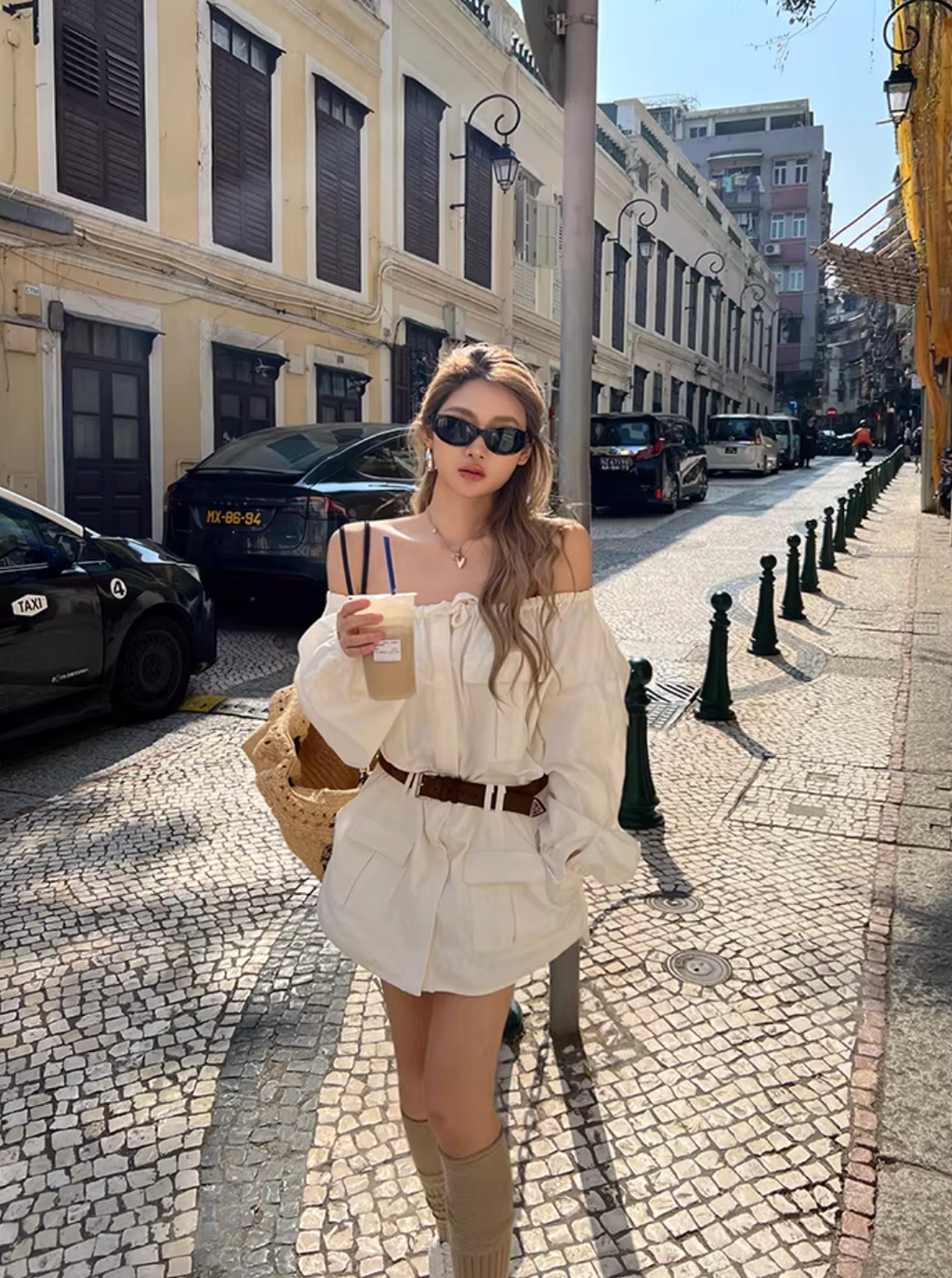 Off Shoulder Shirts Dress オフショルダー シャツドレス