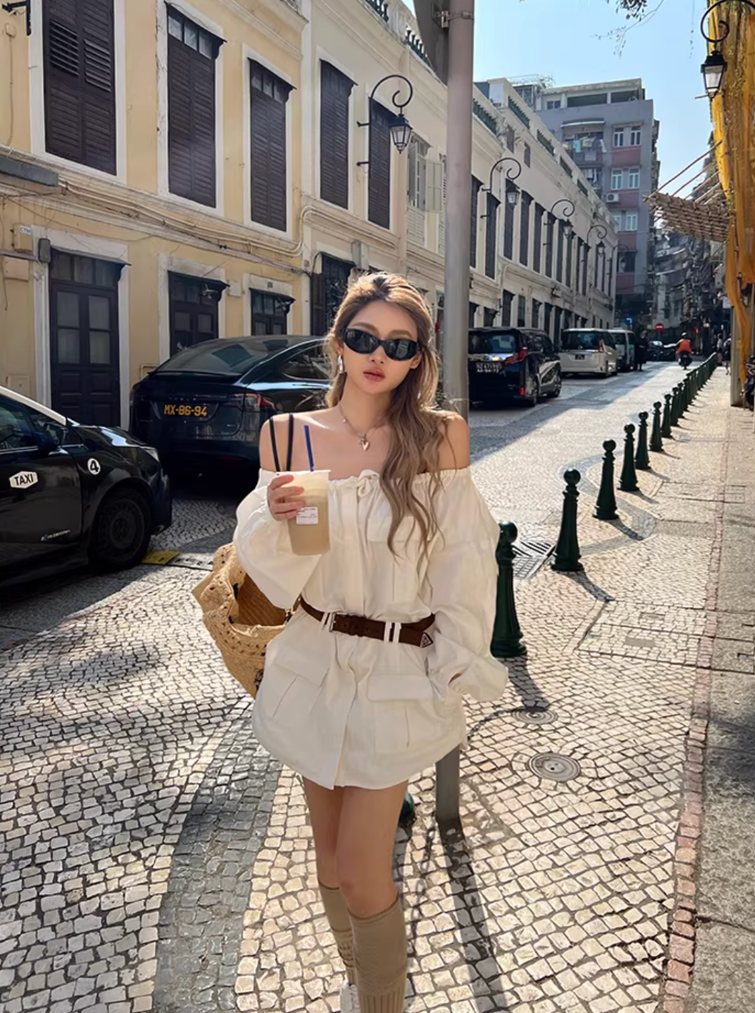 Off Shoulder Shirts Dress オフショルダー シャツドレス