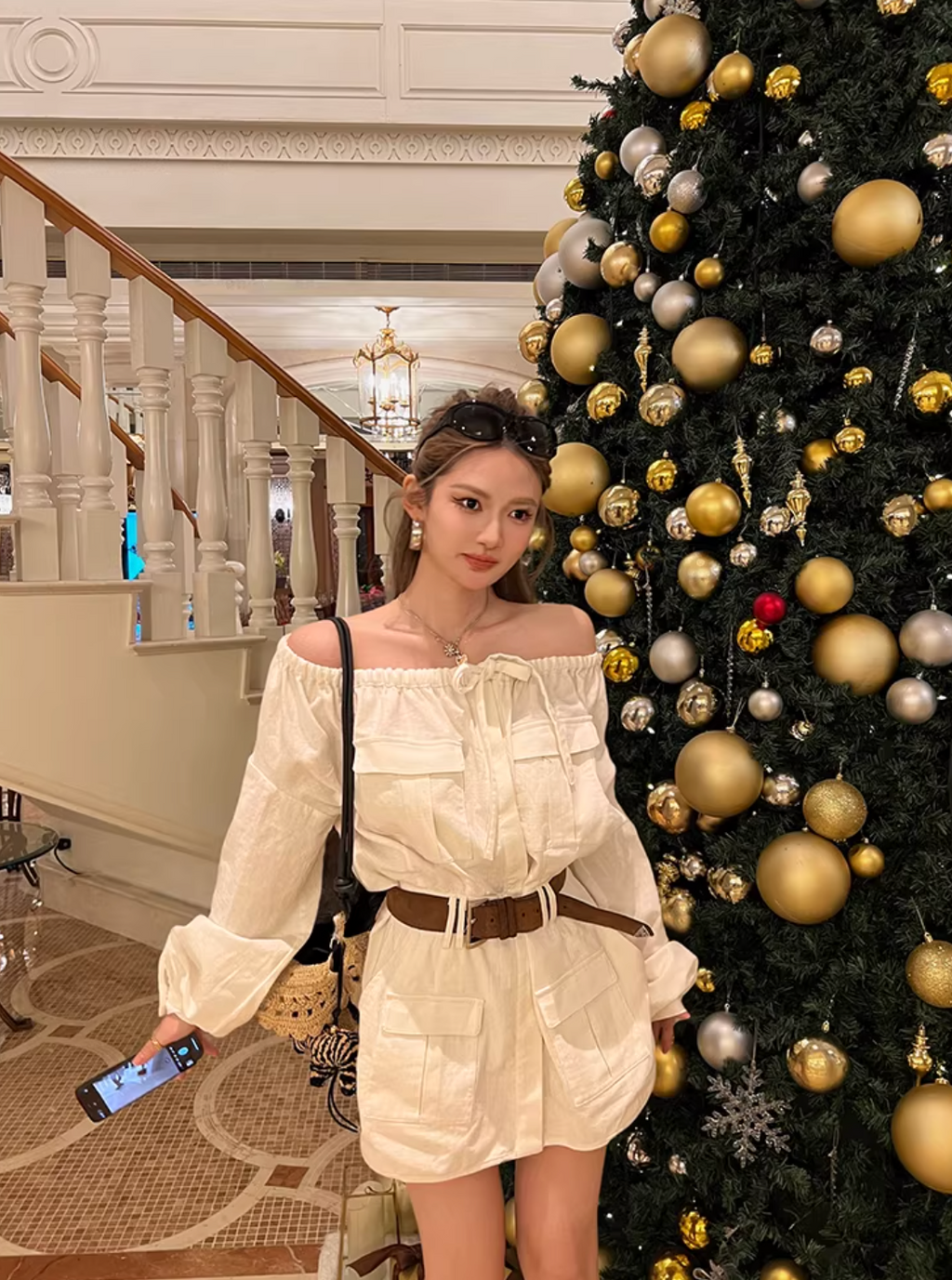 Off Shoulder Shirts Dress オフショルダー シャツドレス