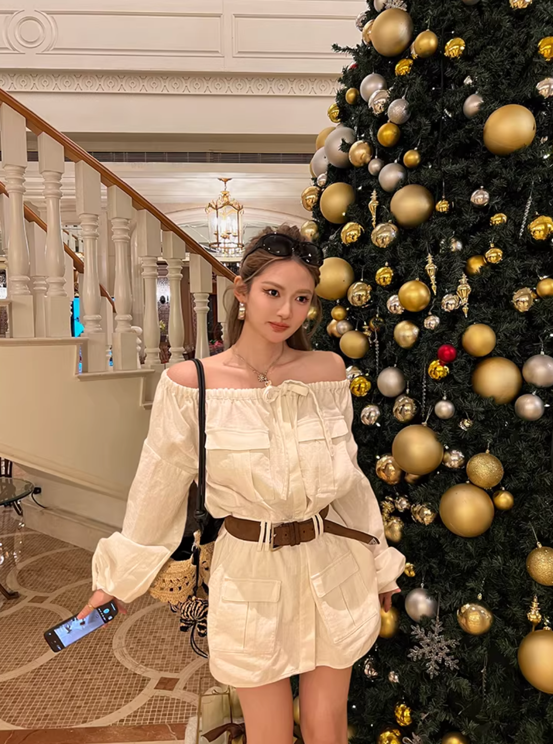 Off Shoulder Shirts Dress オフショルダー シャツドレス