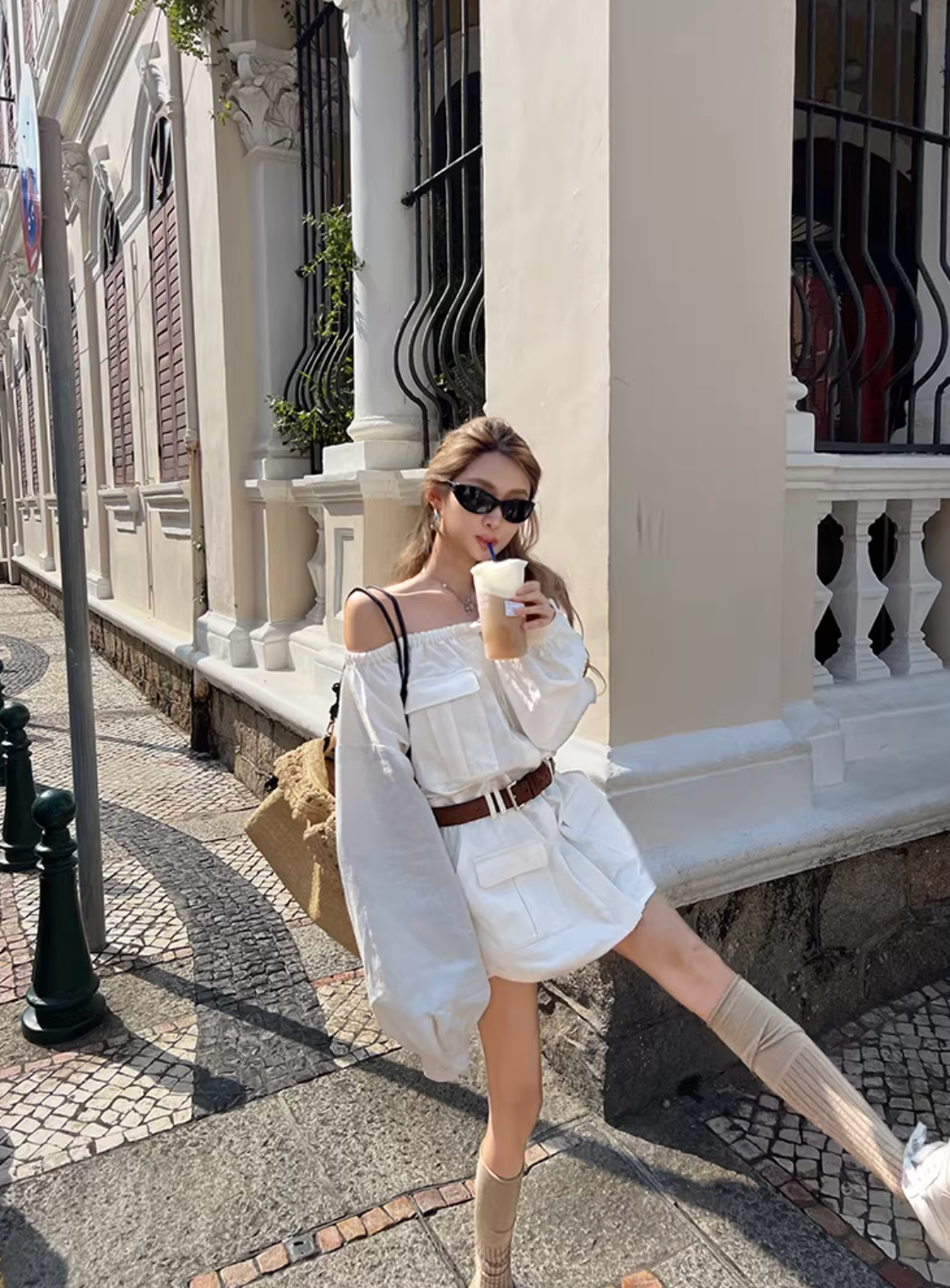 Off Shoulder Shirts Dress オフショルダー シャツドレス
