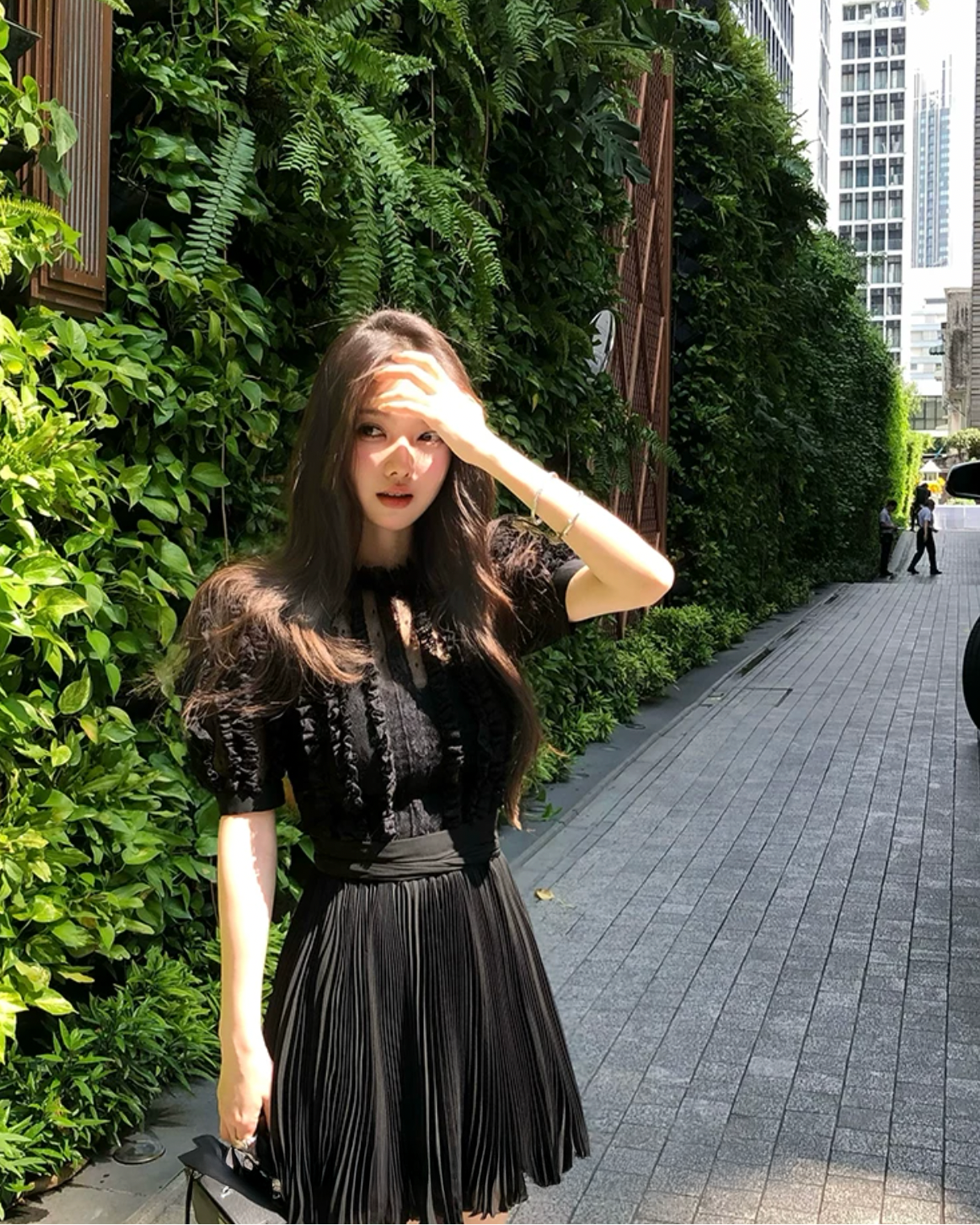 Stripe Lace Puff Sleeve dress ストライプ レース パフ スリーブドレス