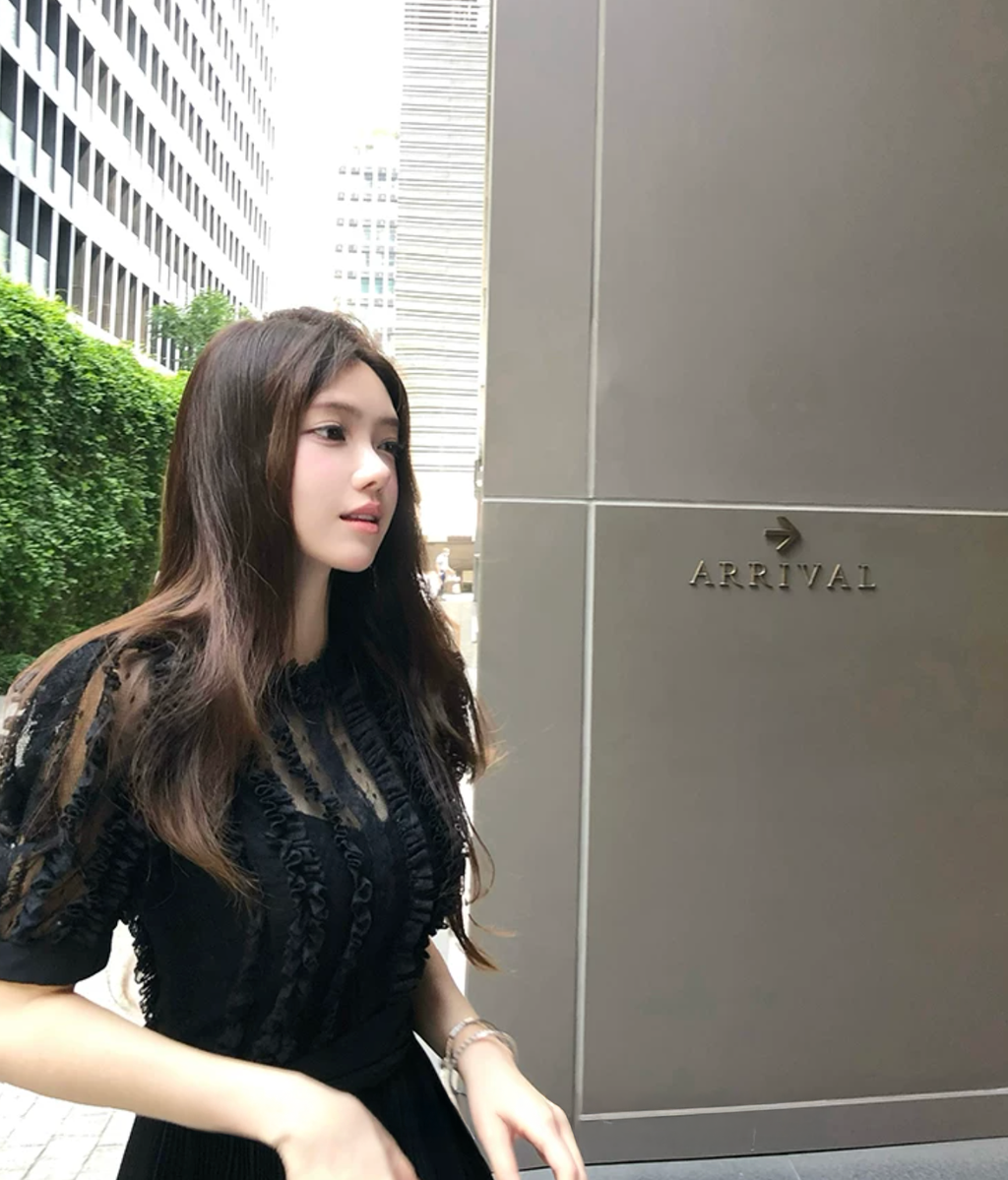 Stripe Lace Puff Sleeve dress ストライプ レース パフ スリーブドレス