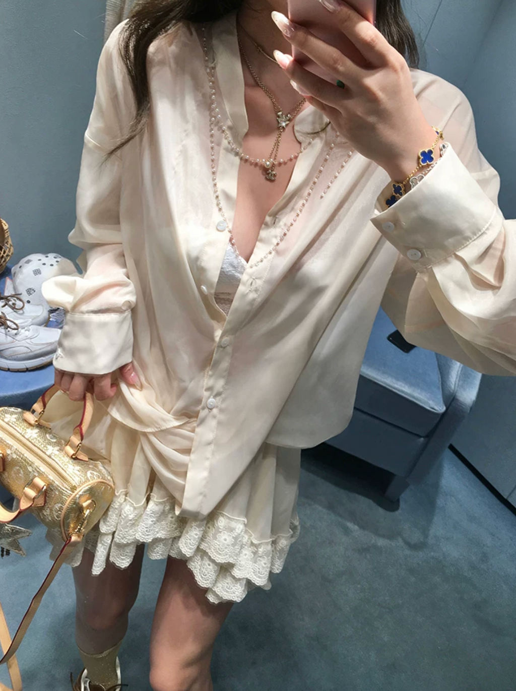 Pearl Sheer Brouse ,Lace Skier パールシアーブラウス,レーススカート