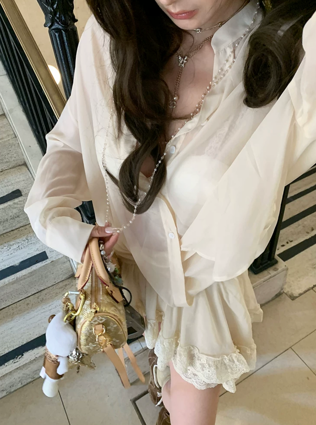 Pearl Sheer Brouse ,Lace Skier パールシアーブラウス,レーススカート