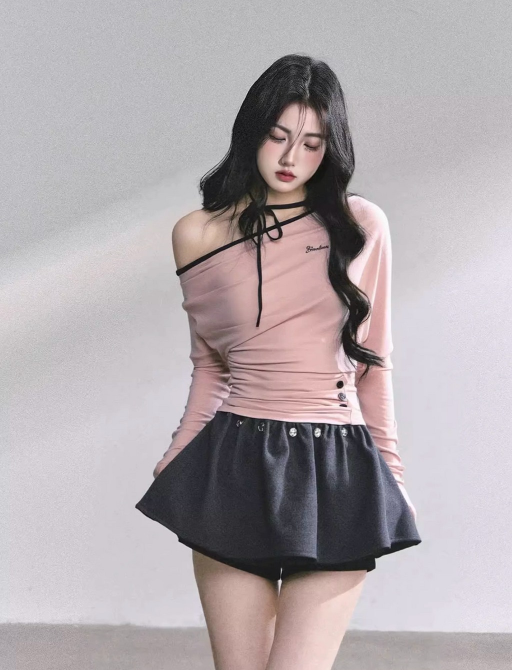 Off Shoulder Ribbon Tops Skirt オフショルダー リボン トップス スカート