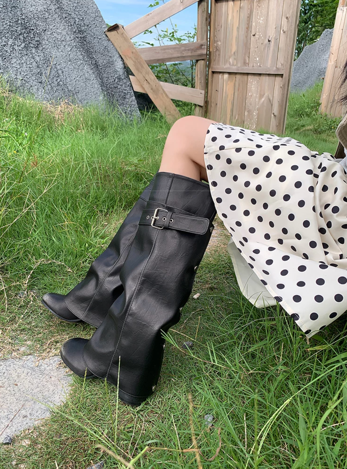 Belted buckle knee-high boots ベルトバックルニーハイブーツ