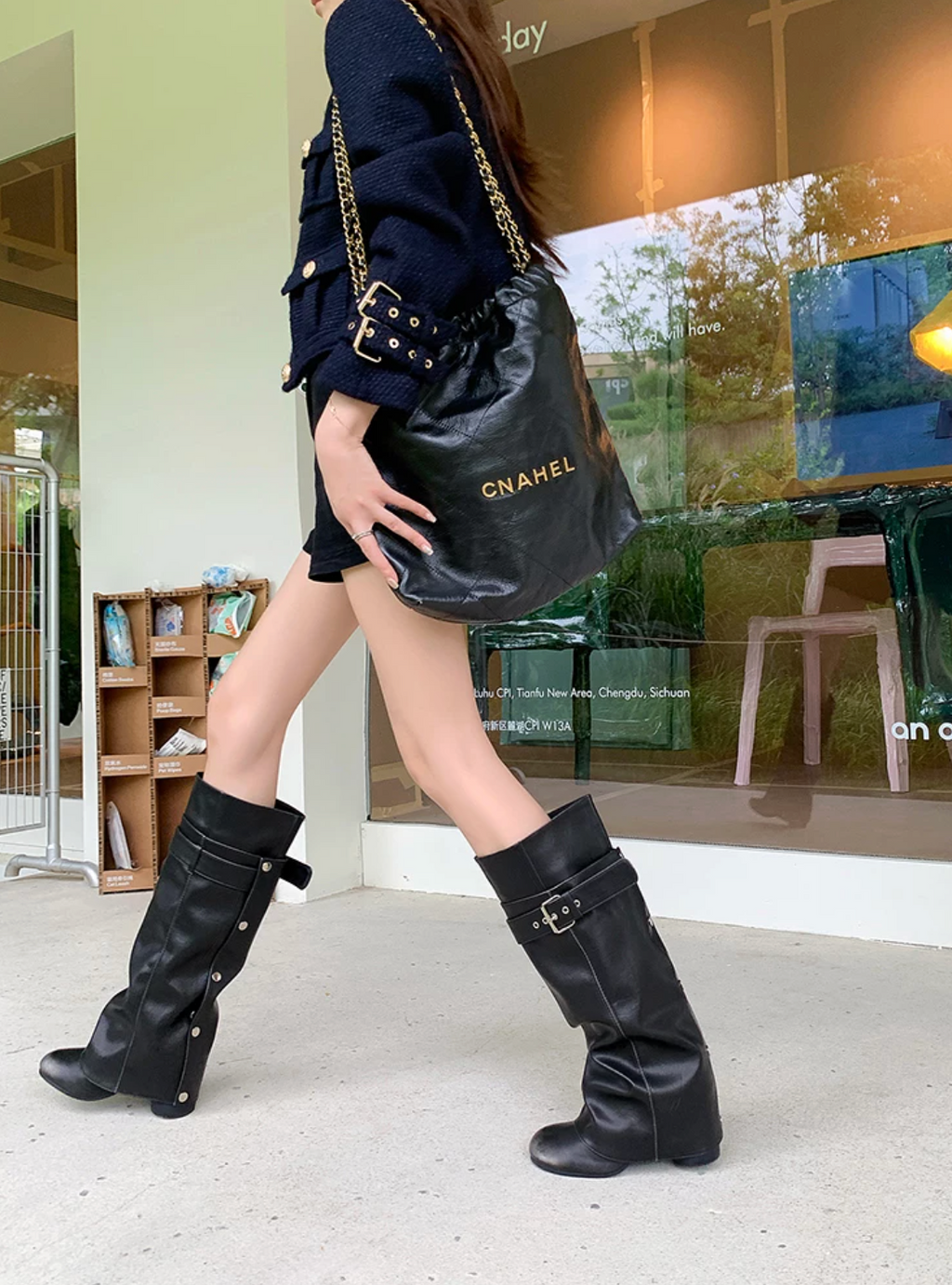 Belted buckle knee-high boots ベルトバックルニーハイブーツ