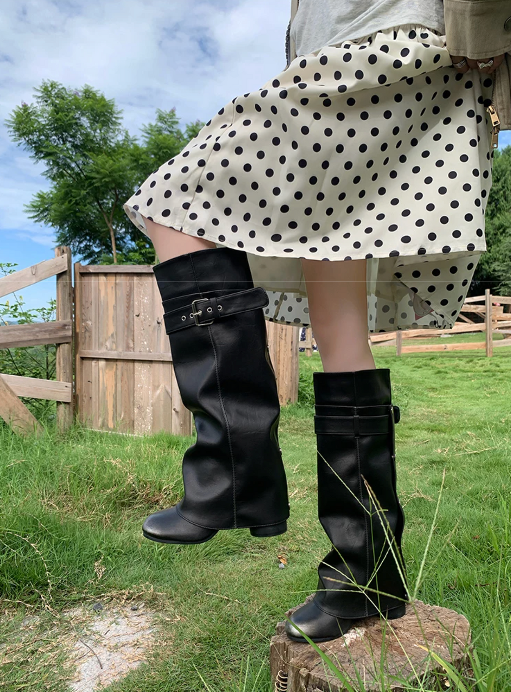 Belted buckle knee-high boots ベルトバックルニーハイブーツ