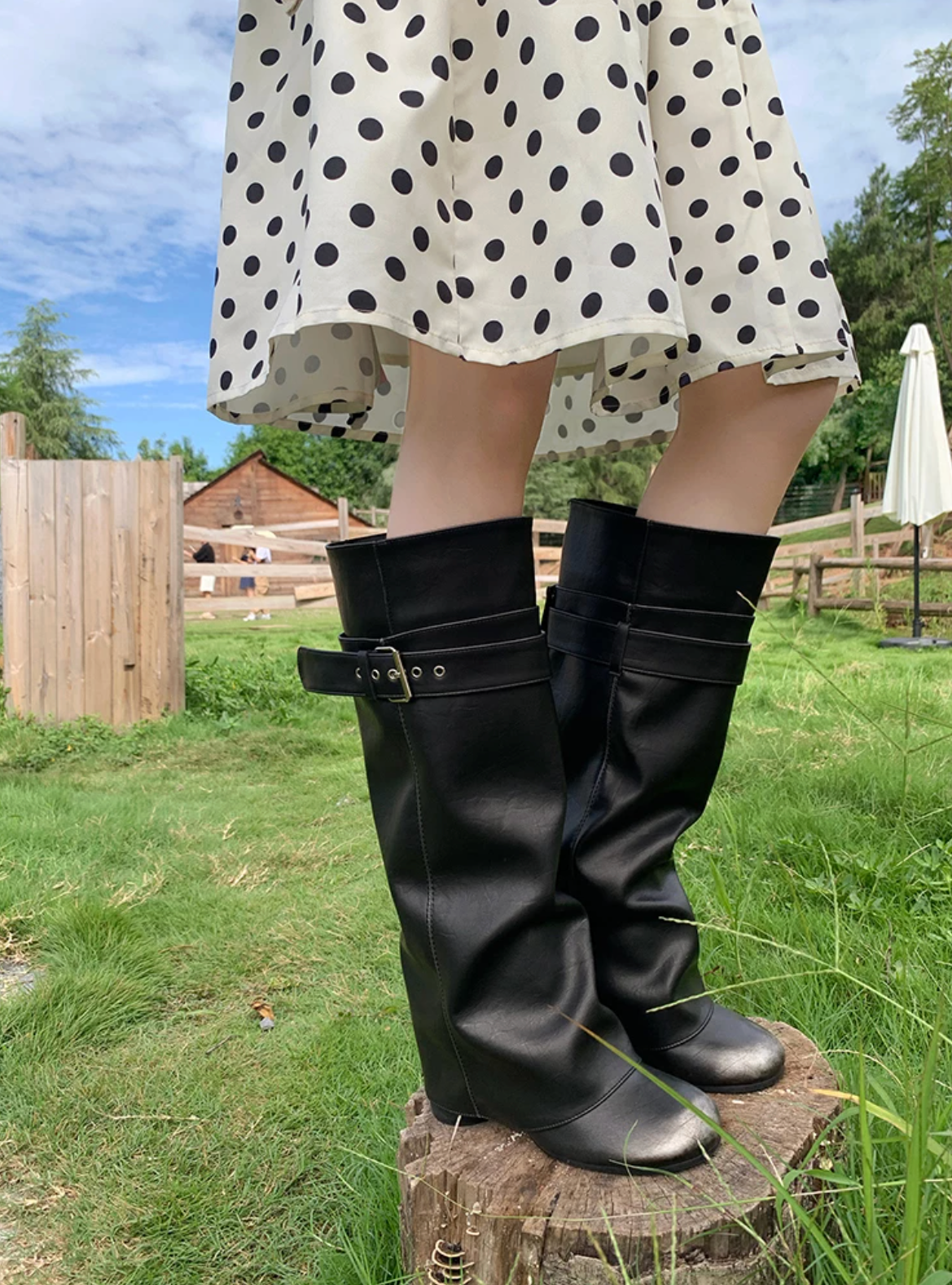 Belted buckle knee-high boots ベルトバックルニーハイブーツ
