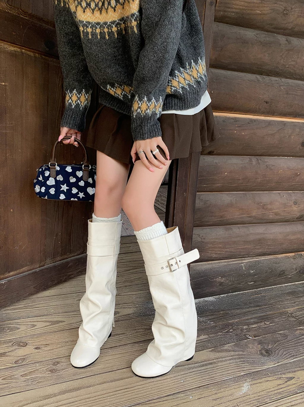 Belted buckle knee-high boots ベルトバックルニーハイブーツ
