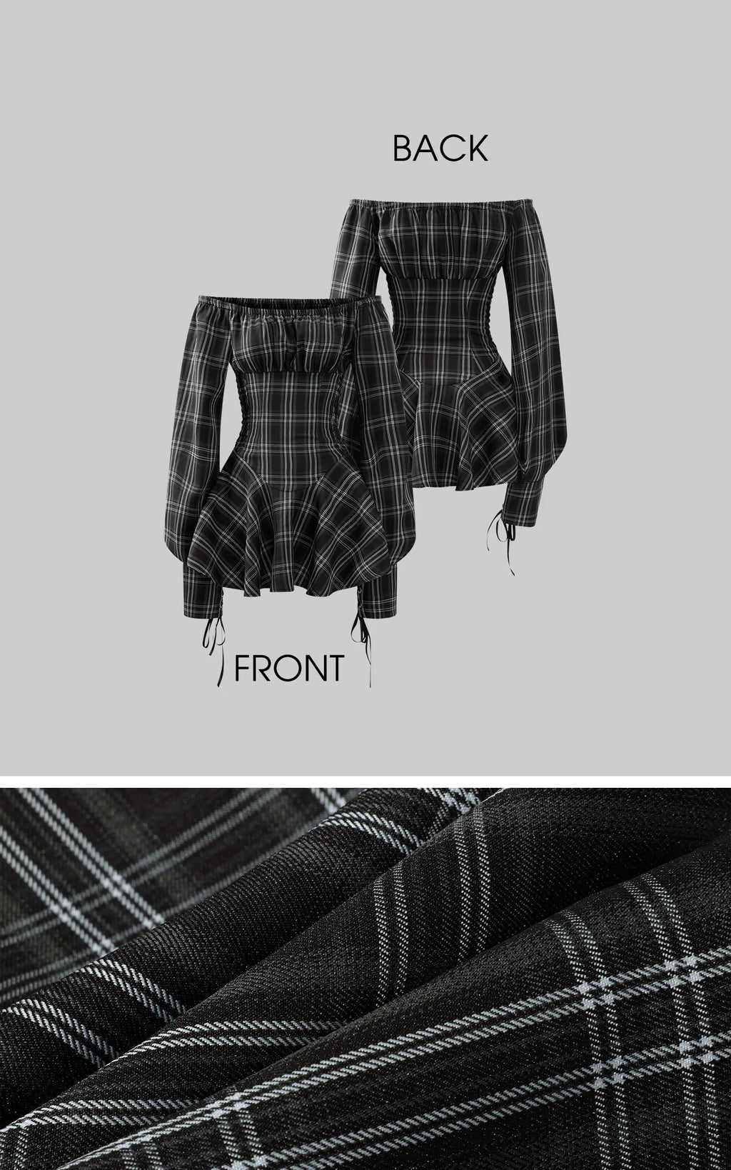 Plaid Corset Dress with Puff Sleeves パフスリーブ アンド ウエスト チェック コルセット ドレス