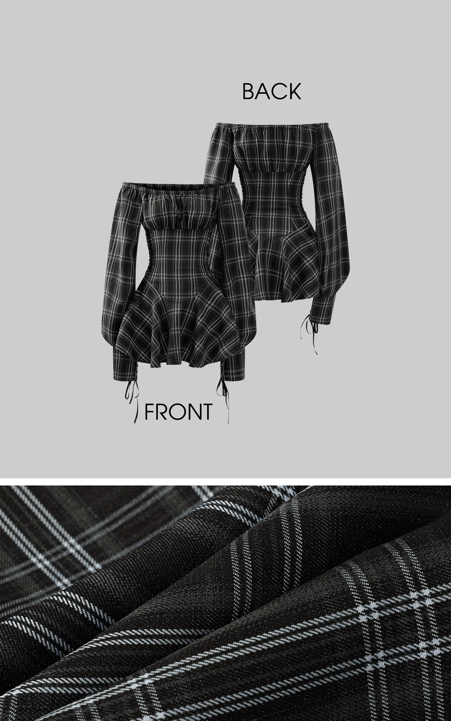 Plaid Corset Dress with Puff Sleeves パフスリーブ アンド ウエスト チェック コルセット ドレス