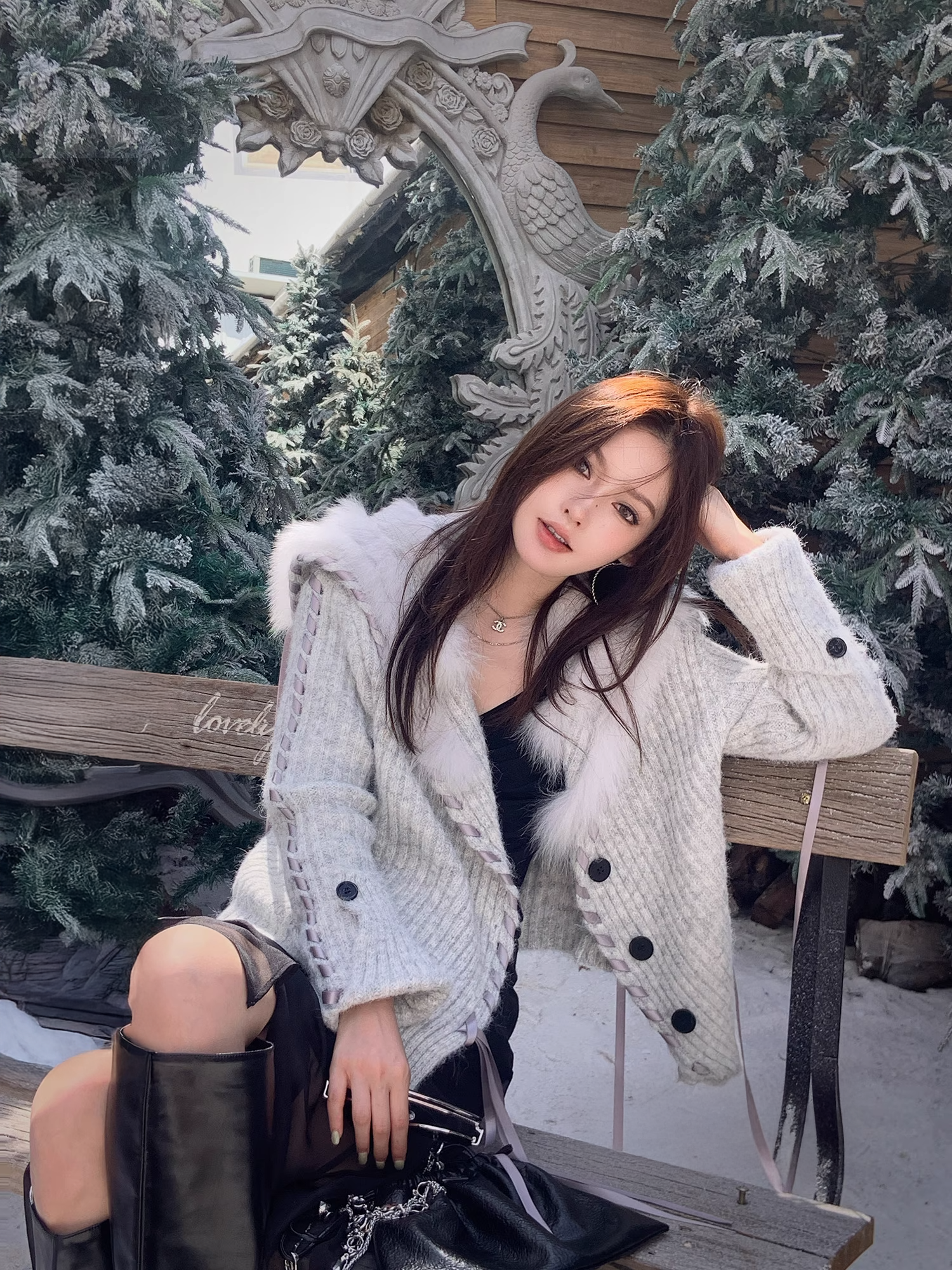 Fur Hoodie knit Cardigan ファーフーディニットカーディガン