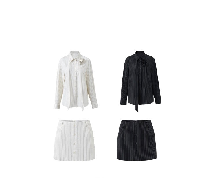 Corsage Stripe Shirts & Pants コサージュ付 ストライプシャツ＆パンツ