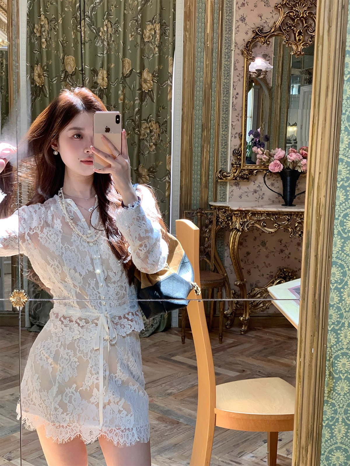 Lace Shirts and skirt Set upレースシャツ＆スカートセットアップ