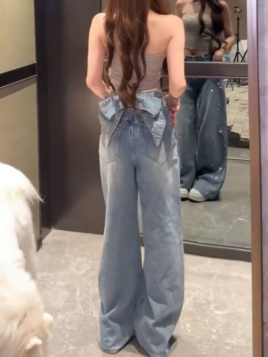 Robbon Line Stone Denim リボン ラインストーン デニム