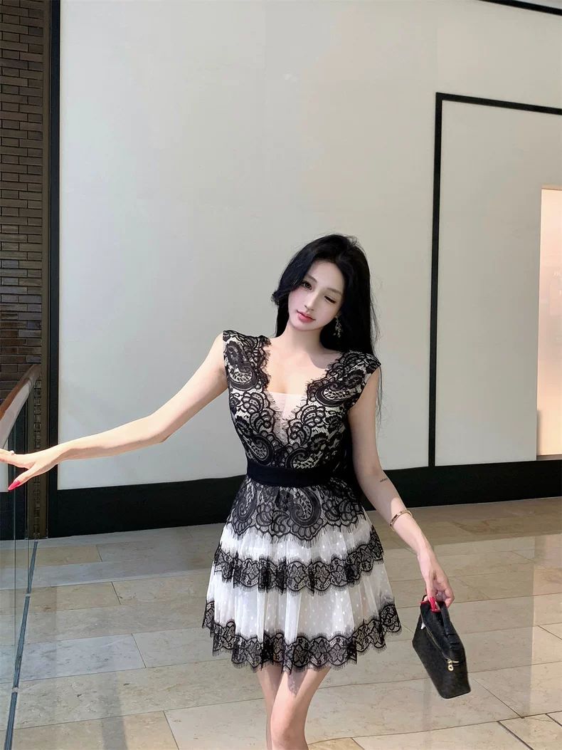 Lace Bicolor Dress レース バイカラー ドレス