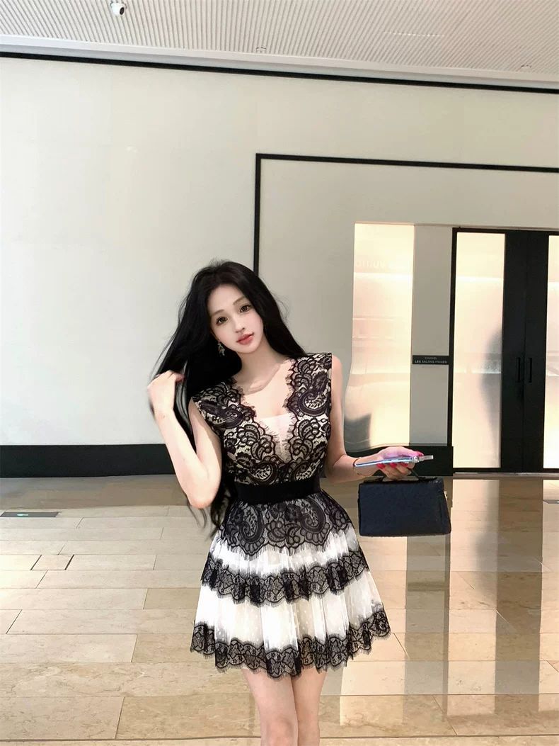 Lace Bicolor Dress レース バイカラー ドレス
