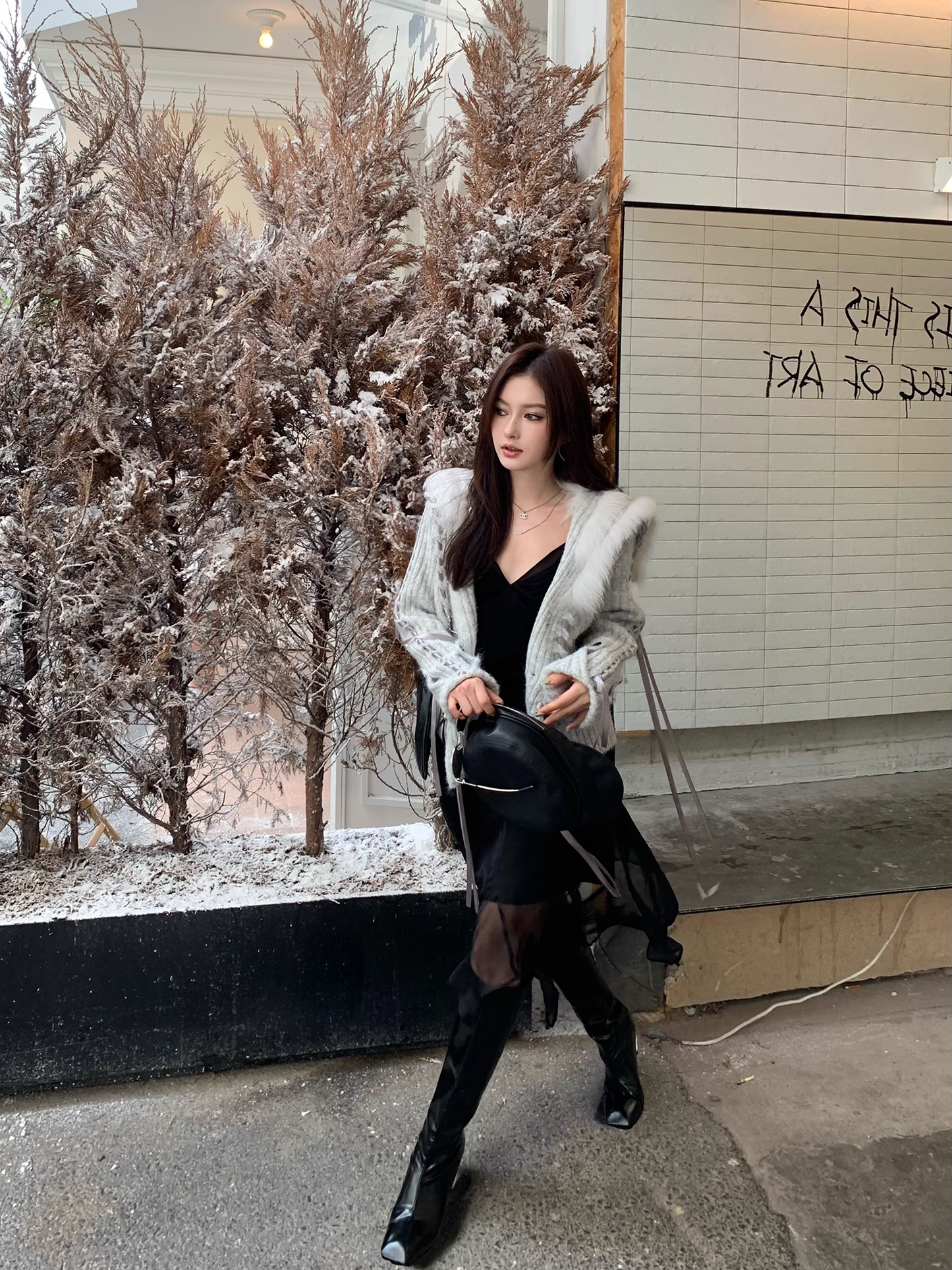 Fur Hoodie knit Cardigan ファーフーディニットカーディガン