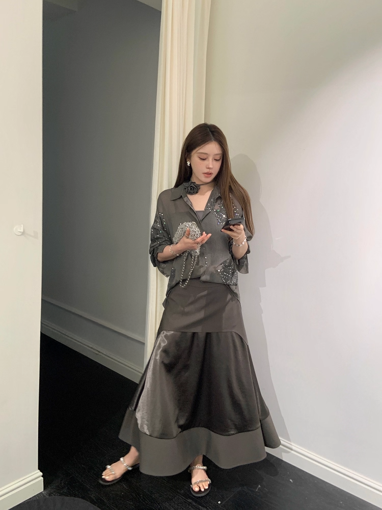 Sequined shirt and culottes スパンコールシャツ&キュロット