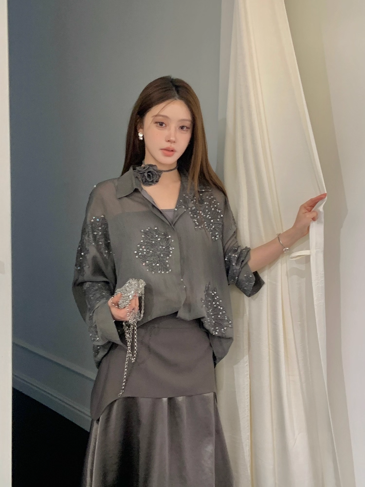 Sequined shirt and culottes スパンコールシャツ&キュロット