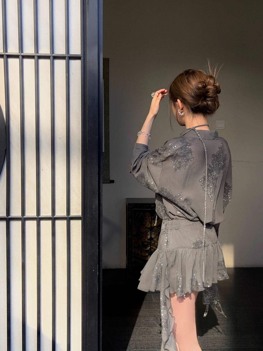 Sequined shirt and culottes スパンコールシャツ&キュロット