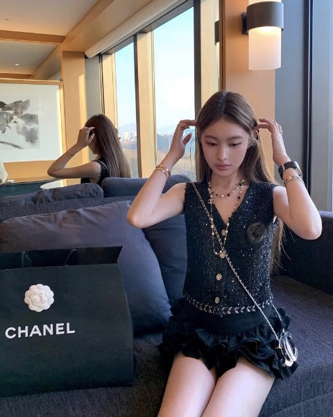 Black Tweed Short Vest  ブラックツイード ショート ベスト