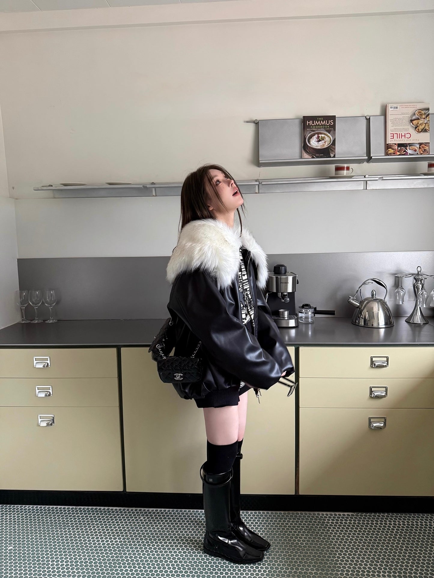 Fur PU leather Down jacket ファーPUレザーダウンジャケット