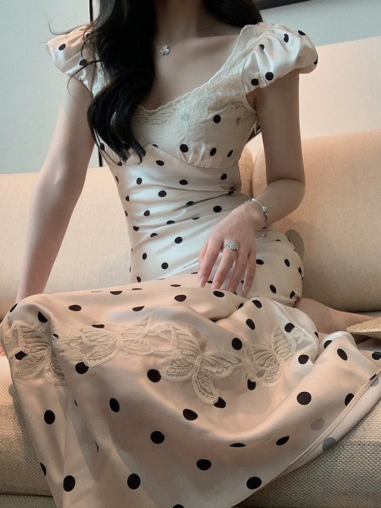 Dot Satin Long Dress ドット サテン ロング ドレス