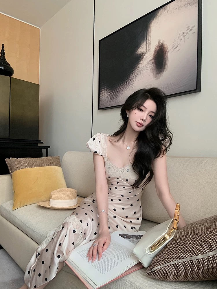 Dot Satin Long Dress ドット サテン ロング ドレス