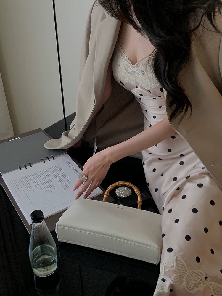Dot Satin Long Dress ドット サテン ロング ドレス