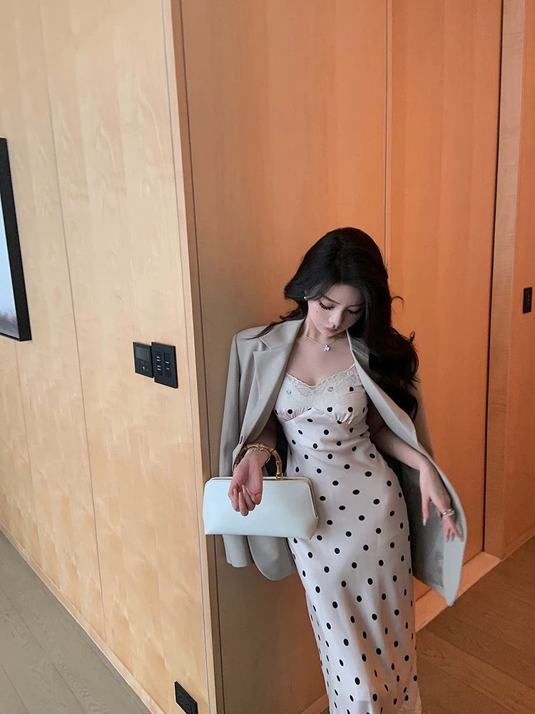 Dot Satin Long Dress ドット サテン ロング ドレス