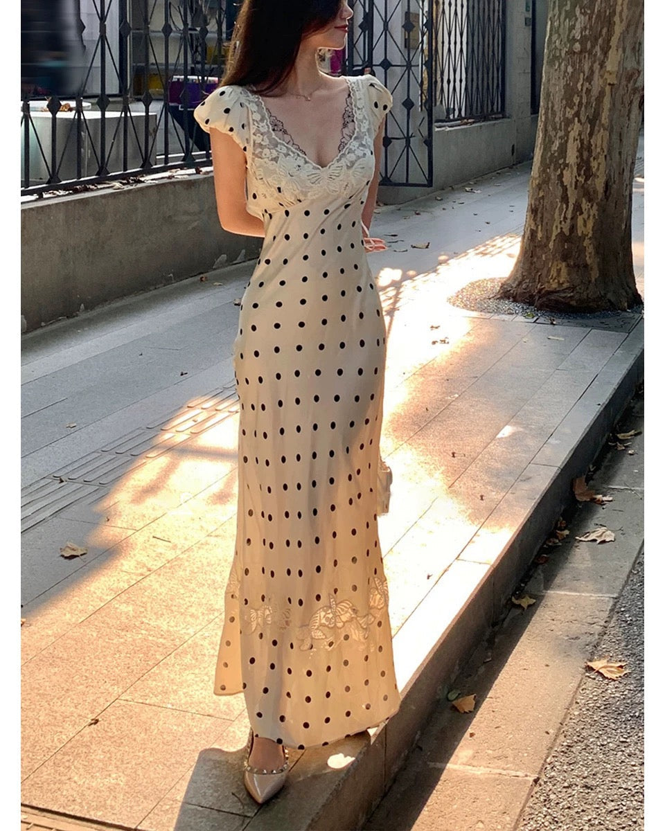 Dot Satin Long Dress ドット サテン ロング ドレス