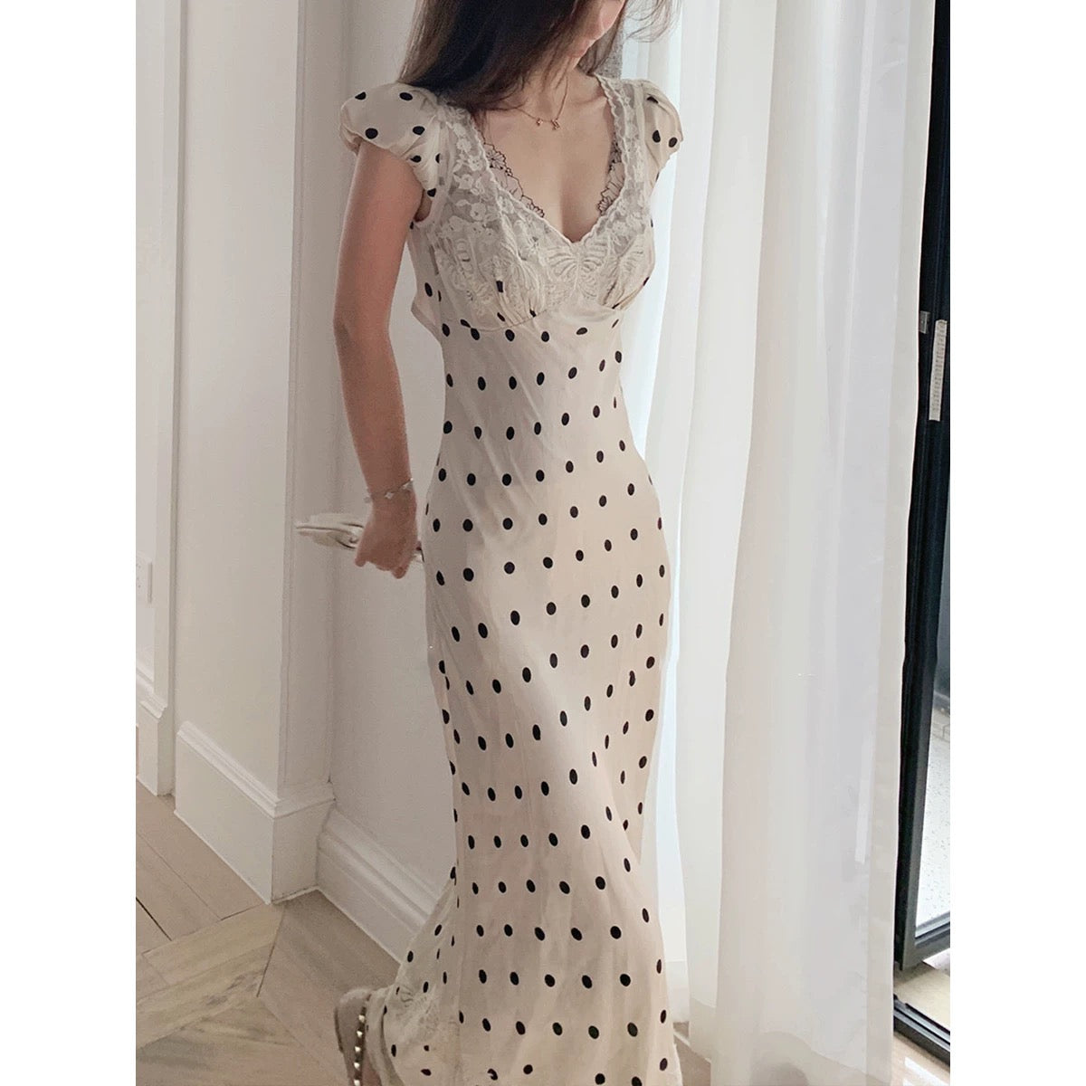 Dot Satin Long Dress ドット サテン ロング ドレス